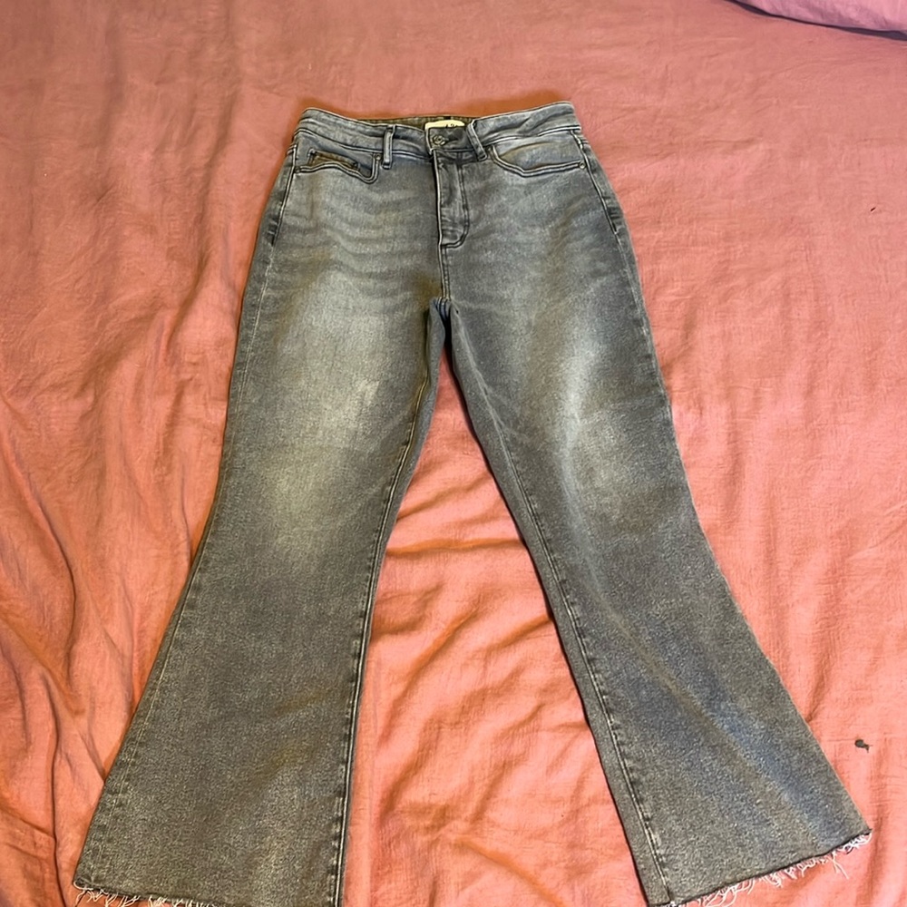 Gray bootcut jeans